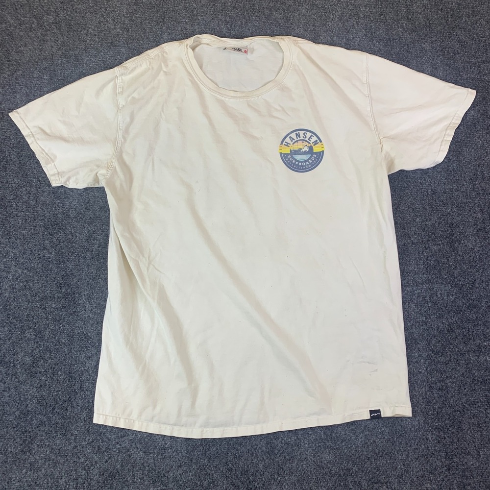 Techstyles T-Shirt Mens Large White Hansen Surfboards out of Encinitas Graphic